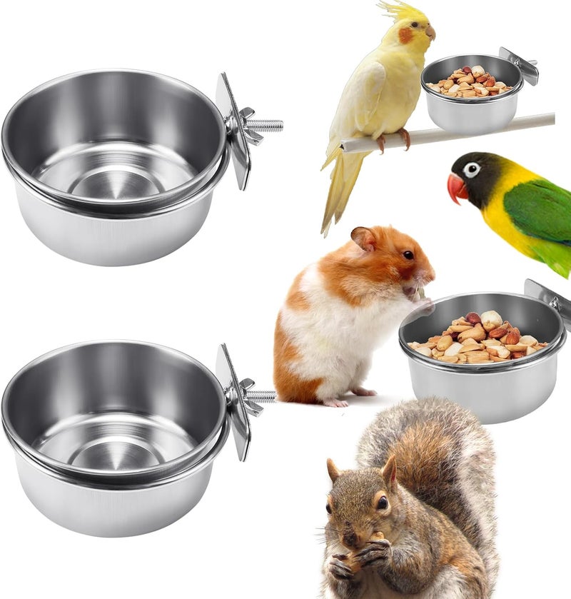 BCHARYA 2 Pcs Bird Food Bowl with Clamp, Durable Brid Bowls for Cage, Water Bowl for Bird Parrot Cockatiel Conure Budgies Parakeet Small Animal - Image 1